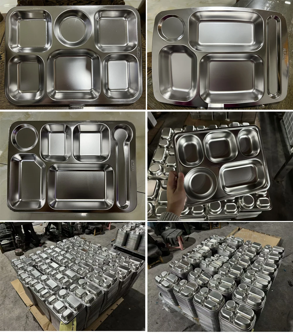 Portable stainless steel food tray metal 5 compartment divide dinner plate food serving tray for catering