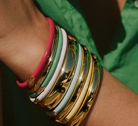 Elegant 18K Gold Plated Summer Light Blue Enamel Colorful Bangle for Girls