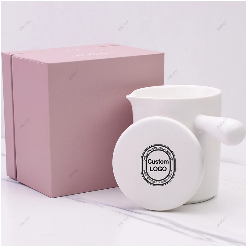 Wholesale Factory Luxury Spa Treatment Scented Candle Soy Wax Container Empty Spout White Ceramic Massage Candle Jar