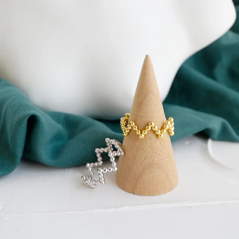 Wmja457 V Beads Curve Thin Ring Korean Style Simple Design 925 Sterling Silver Material