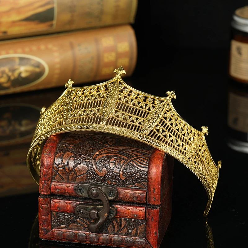 Chic Morocco Crown Women Tiaras Gold Color African Bride Hair Jewelry Forehead Sequins Headwear Bijoux