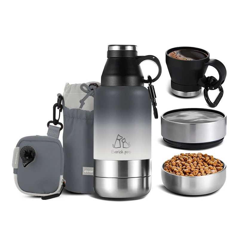 2024 3 in 1 32oz 64oz Portable Dog Water Bottle Dog Bowls Stainless Steel Insulated outdoor Travel food and drinking feeder