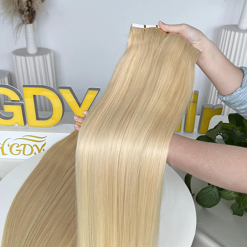 High Quality 100% Human Hair 613 Blonde Silky Straight Pu Skin Weft Seamless Hair Tape In Extensions