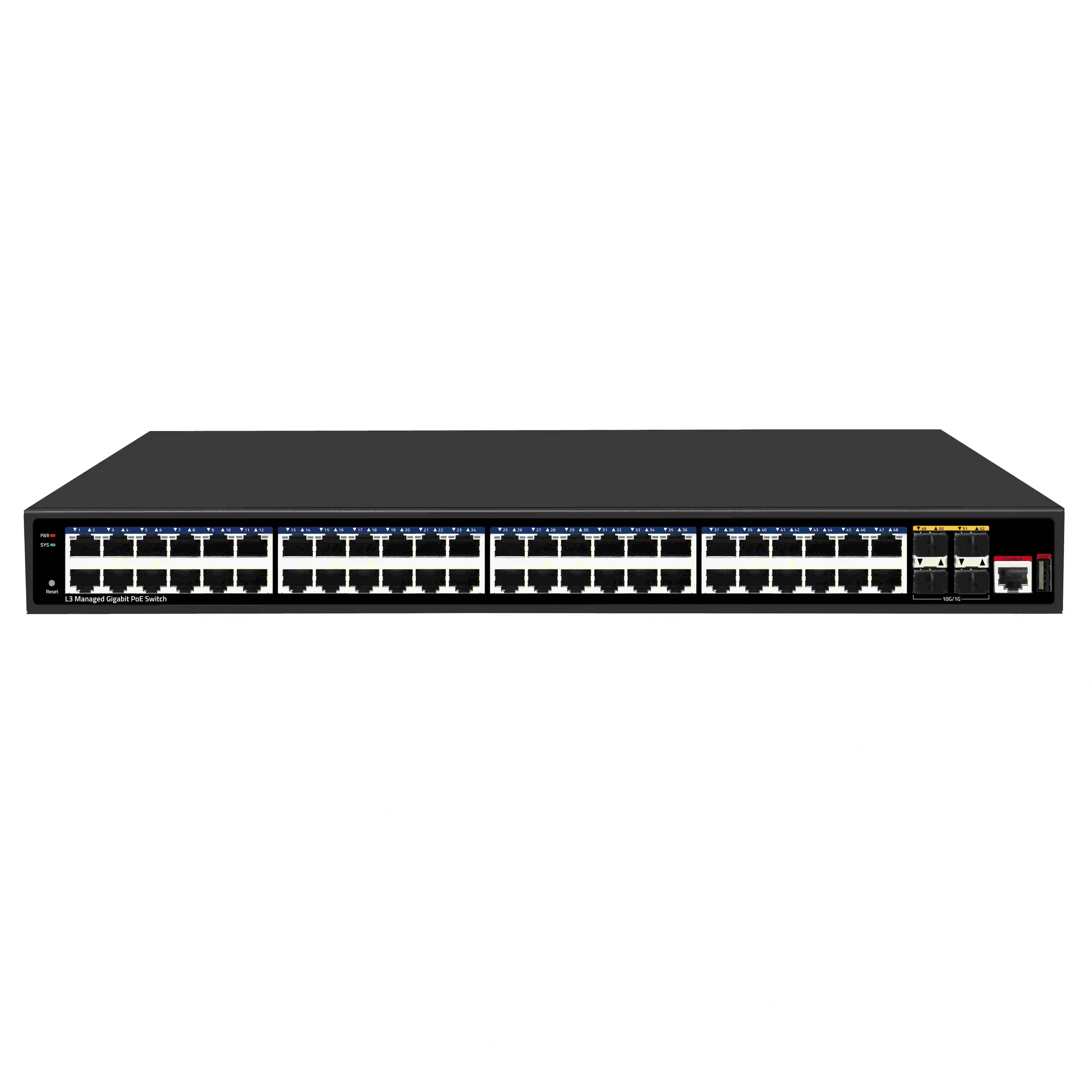 48 ports managed PoE switch with 4*10g SFP+ layer 3 managed 10G uplink with routing