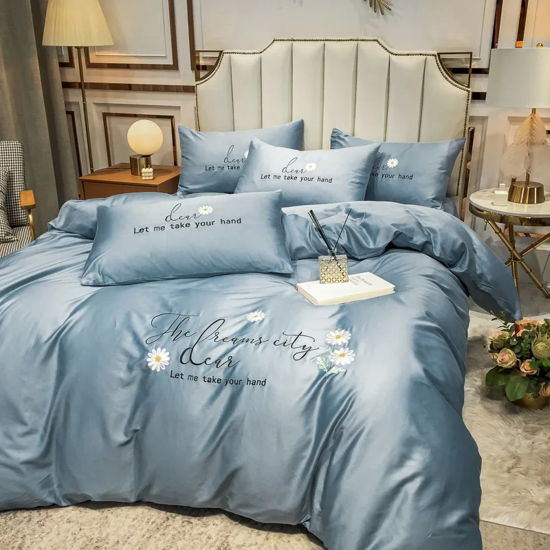 
Embroidery Luxury Comforter 4pcs Bedding Duvet Set Bed Sheet 