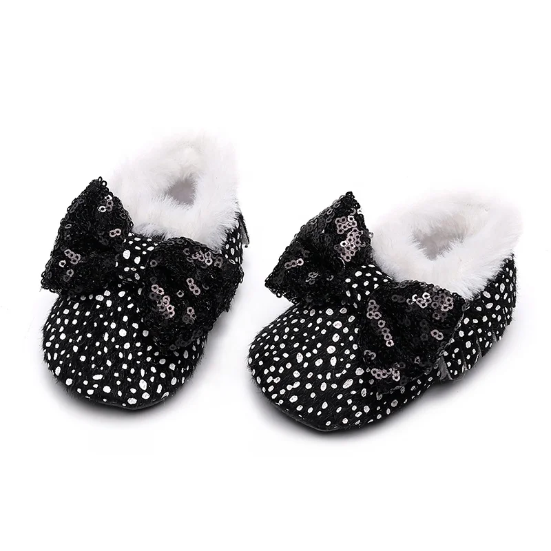 EVERTOP leopard dots delsign fluffy inner lovely prewalker snow shoes baby winter loafers