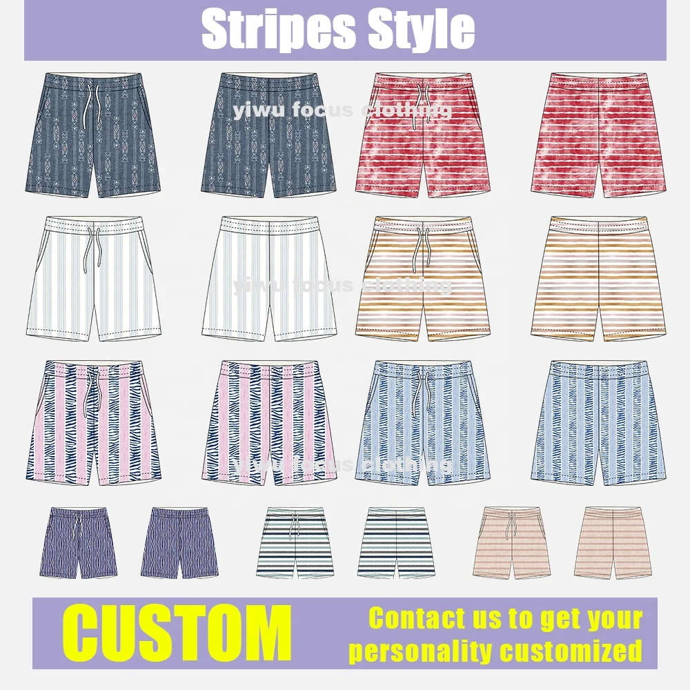 Family Style Double Layer 100% Polyester Mesh Beach Shorts Custom Logo Sublimation Full Print Stripe Mesh Shorts