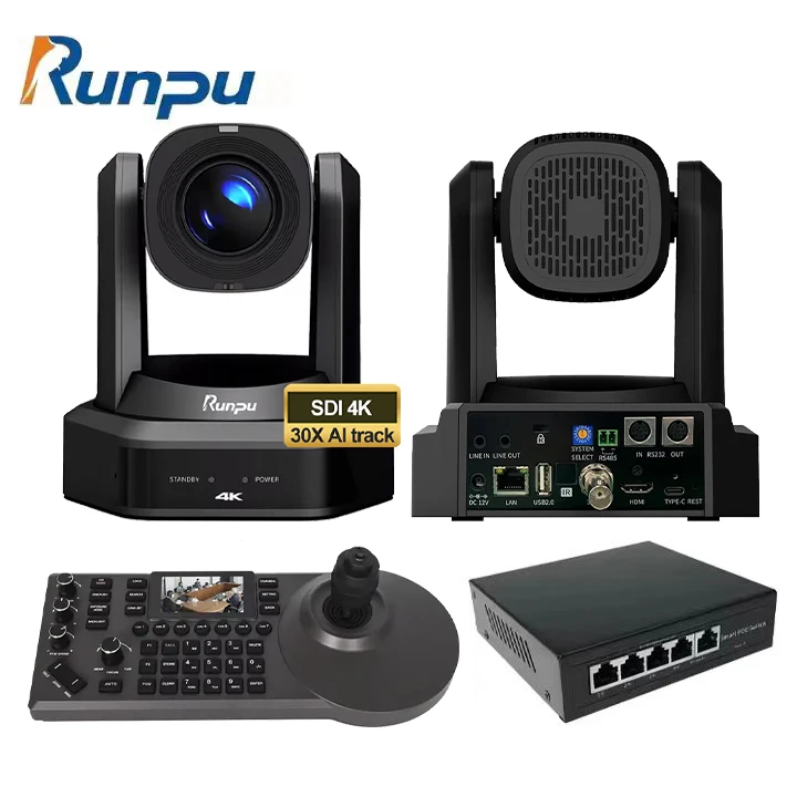 USD1198 Free Ship Kit HD66K-30=2 pcs SDI 4K 30X Optical Zoom PTZ Conference Camera hd mi poe AI track+ ip controller+poe switch