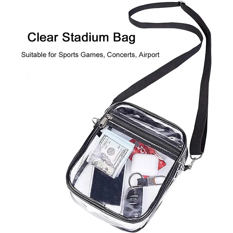 Custom Logo Clear Crossbody Shoulder Bag Purse Clear Bag Stadium Approved with Front Pocket for Concerts Sports Festivals