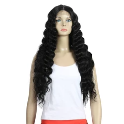 Wholesale Swiss Long 28 Inch Wavy Lace Front Wigs For Black Women Synthetic Blonde Cosplay Wig  Heat Resistant Synthetic Wigs