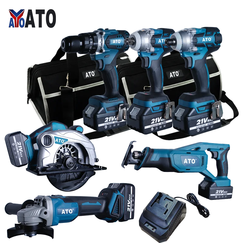 ATO  Power Tools N in one hotsale Soft Handle 3.0Ah 4.0Ah 5.0Ah 21V makita 20 piece combo kit