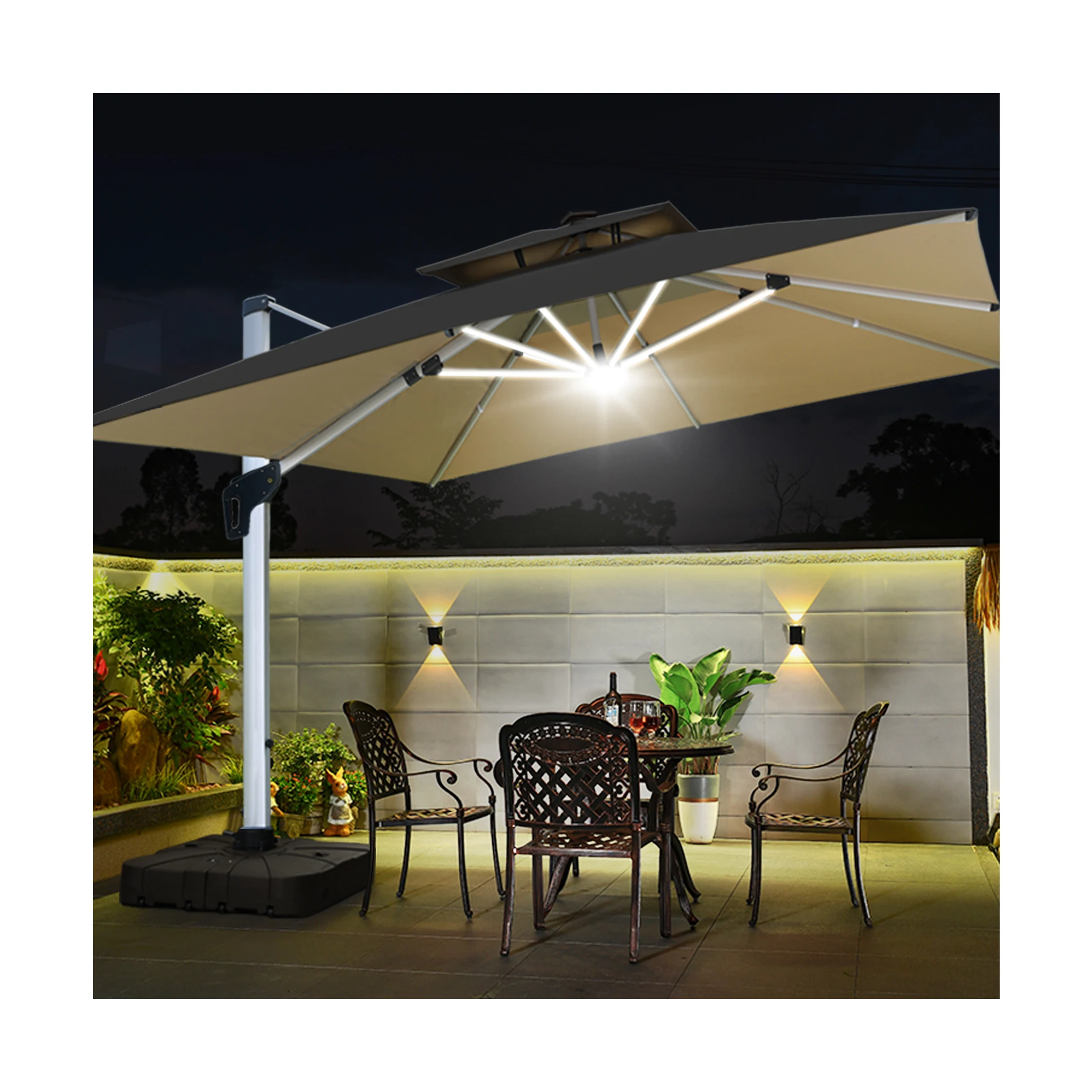 Factory Wholesale Outdoor Cantilever Parasol Roman Umbrella Garden Waterproof Patio Umbrellas & Bases With LED Light