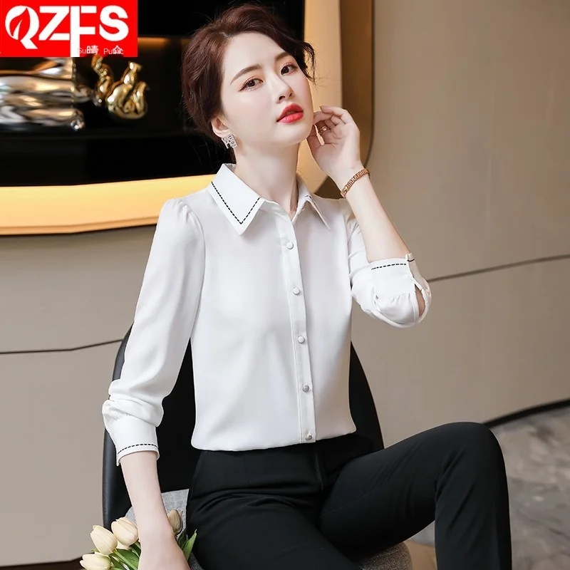 Fashion new 2022 white chiffon shirt women temperament long-sleeved professional shirt korean blouse