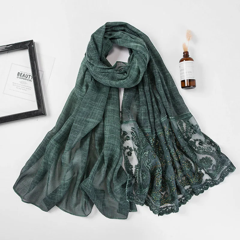 
New Style Wholesale Fashion Polyester Women Scarf Stones Muslim Lace Hot Arab Hijab 