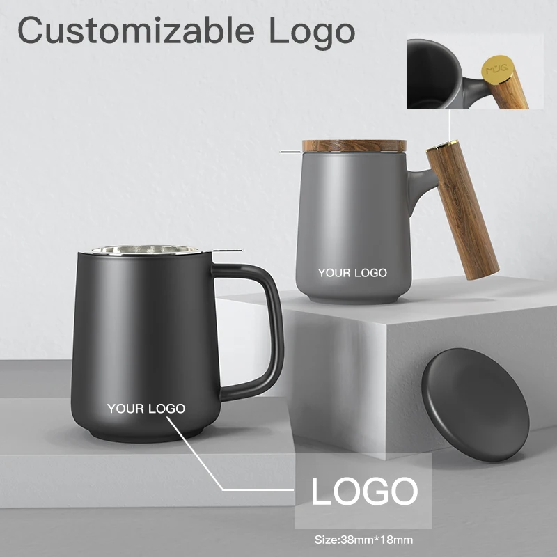 DHPO Custom Logo Black Milk Tea Cup Set Ceramic Class Porcelain Cup with Tea infuser Stainless Steel Portable Tea Mug