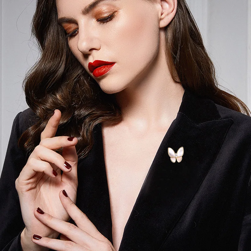 OYA S925 Needle Shell Luxury Safety Pins Cloth Brooch Brass Zircon Fashion Jewelry Butterfly Brooches Broaches Women