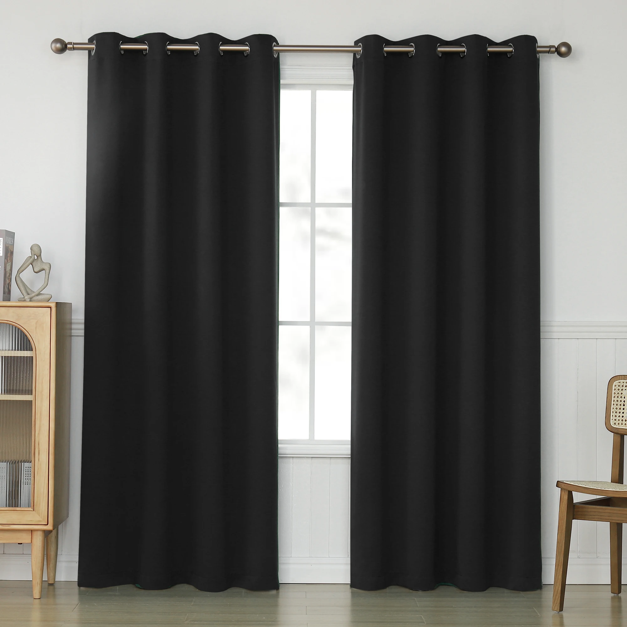 Hot Sale Grey Polyester Thermal Insulated Grommet Blackout Curtains for Home 230GSM Triple Weave Blackout Fabric Sold as 1 Panel