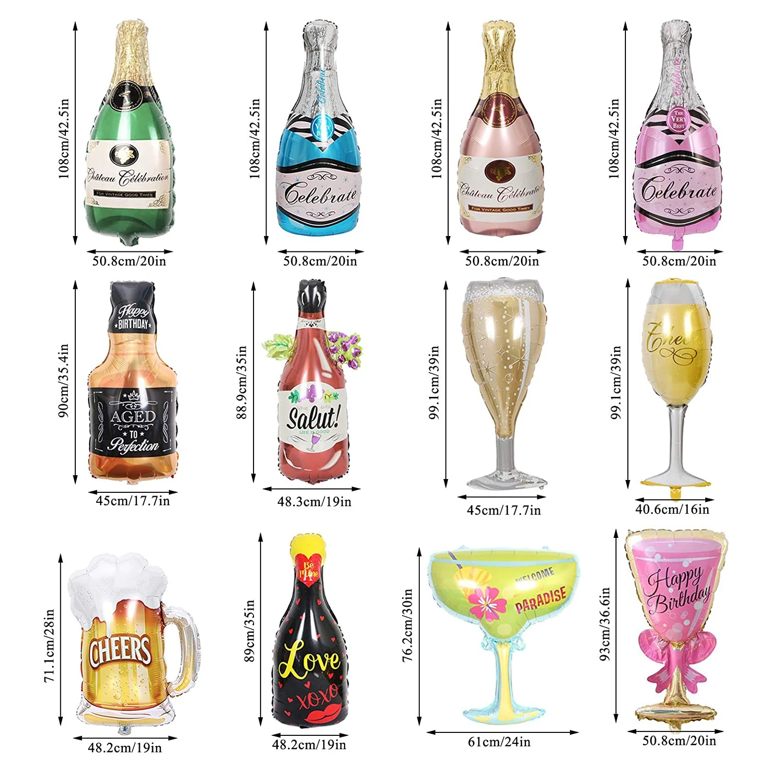 12 pieces of aluminum foil helium Mylar balloon champagne bottle goblet whiskey beer glass balloon variety of birthday wedding