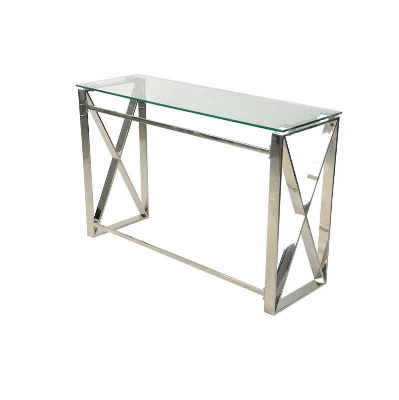 Scandinavian design transparent rectangular stainless steel legs high coffee table for living room bedroom computer balcony use