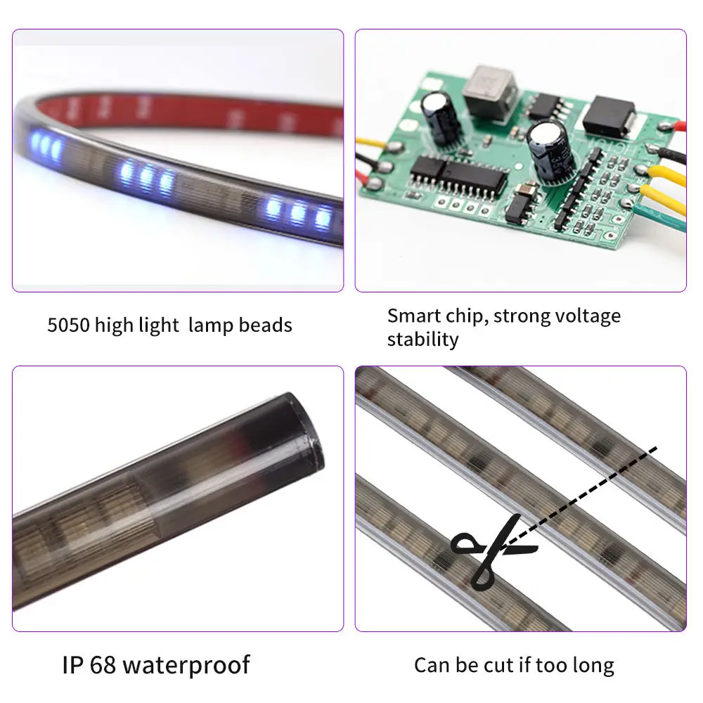 12-24v Auto Front Grille Drl Led Strip Lights 0.6/0.8/1.2/1.5M  Decoration Flexible RGB DRL Dynamic Turn Signal Headlight