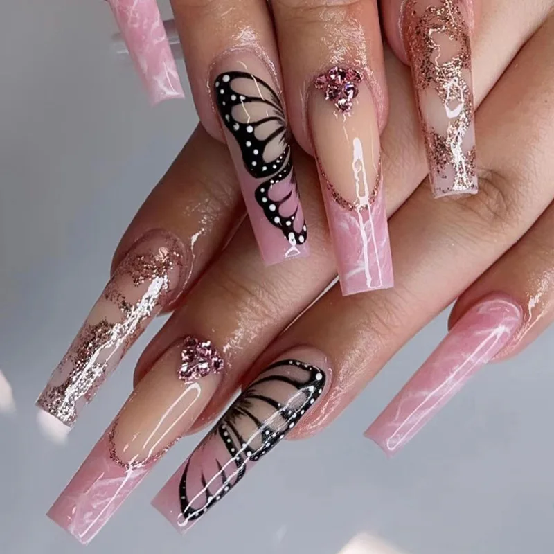 New Arriving OEM Ballerina French Press On Nails Leopard Pearl Press On Nails Artificial Fingernails Art For Women