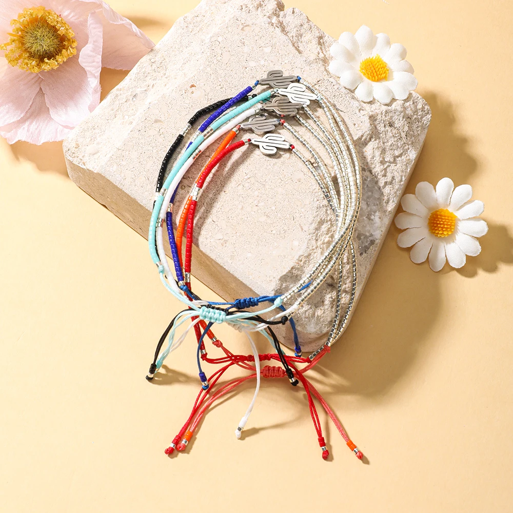 Cute Lucky Plant Cactus Charm Bracelet Women New Fashion MIYUKI Seed Beads String Handmade Jewelry Gift