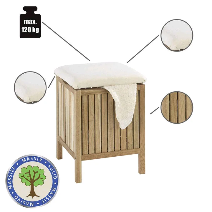 Combohome Wood Laundry Hamper with Lid Bathroom Cabinets in Laundry Basket Bathroom Towel Basket with Seat