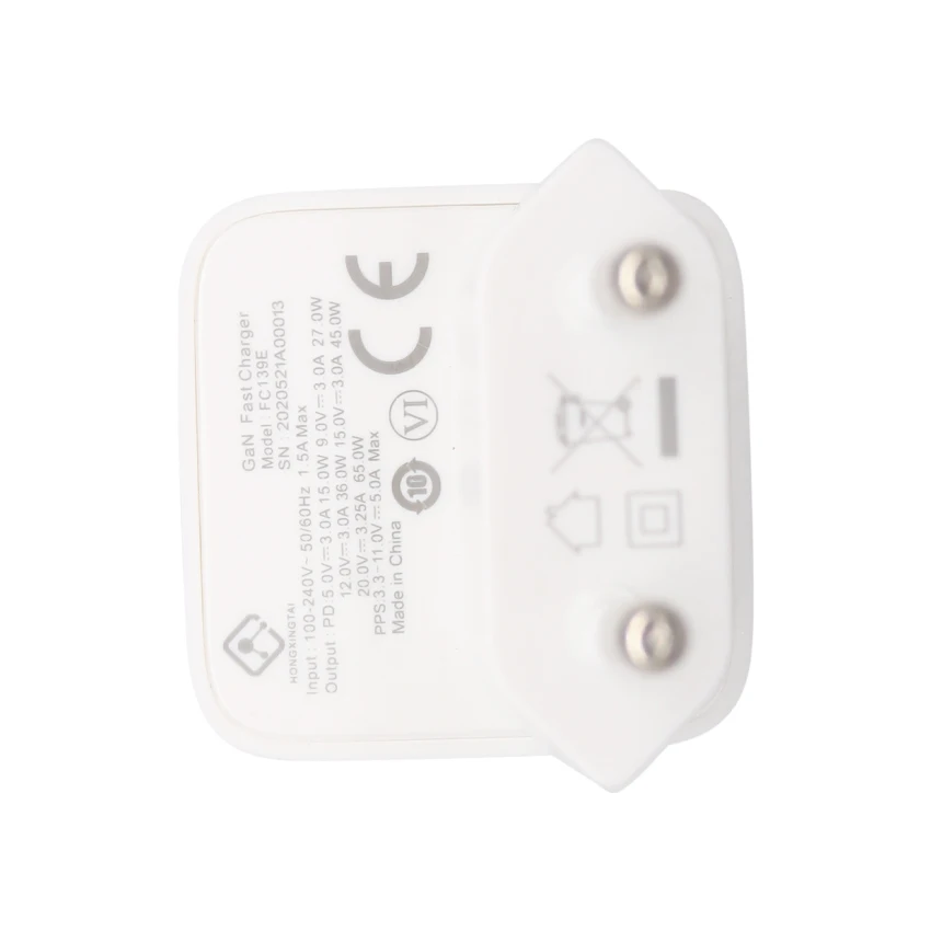 European regulations plug type c 65W 20V/3.25A super fast charge usb dual port wall charger 3.0