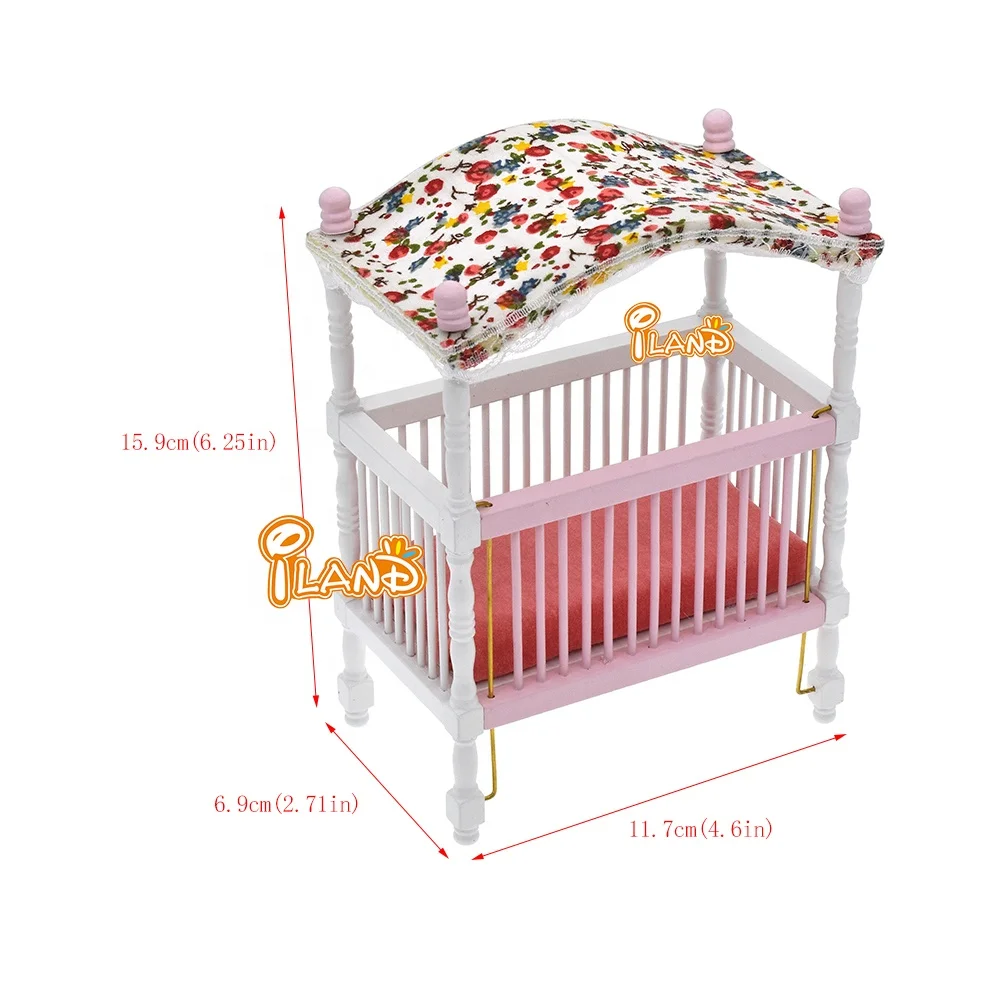 ILAND 1/12 Scale Dollhouse Furniture Miniature Accessories Baby Crib Nursery Doll House Bed Closet Rocking Chair Hobbyhorse