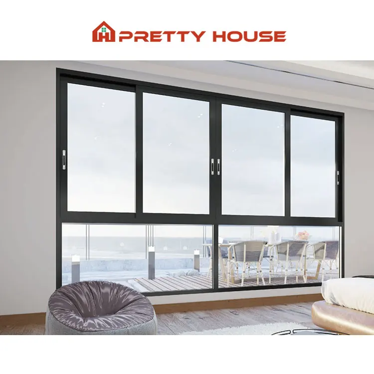 High Security Anti theft Three Panel House Sliding Window Design Residential Hotel Aluminum Double Glazed Window