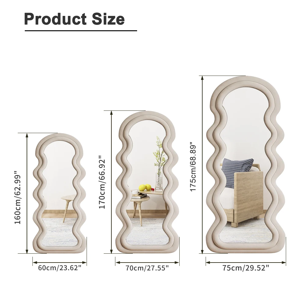 Wall Mounted Home Decor Wavy Wooden Framed Full Length Big Large Long Bedroom Length Dressing Room Standing Espejo Floor Mirror