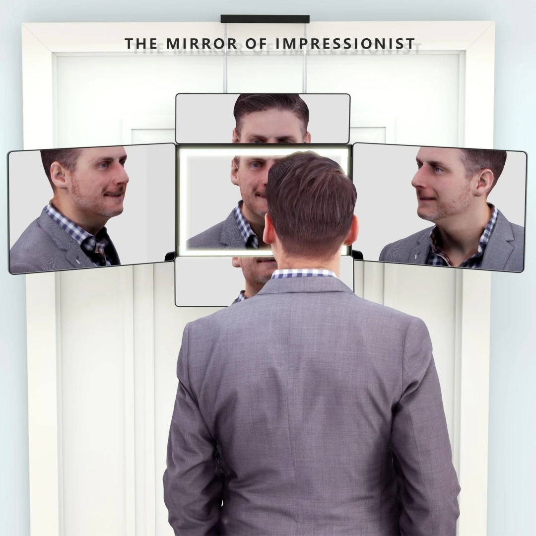 3-way Barber Mirror for Women Shaving Self-cut Makeup Mirror S Car Cosmetic Mirror with Led Light