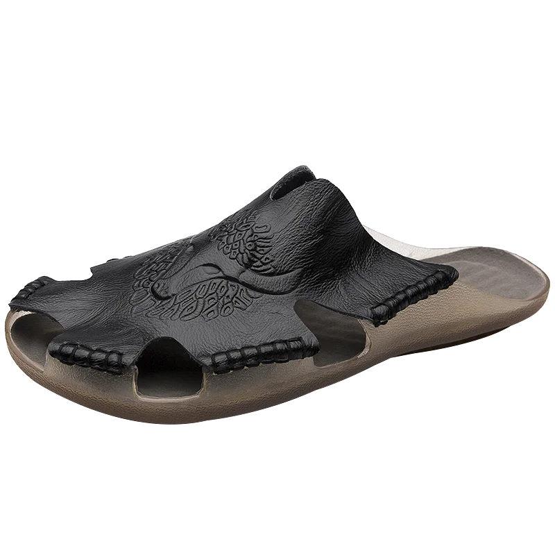 
Custom slipper Design slide Home Leather Sandals Summer Beach Breathable Sandal Comfortable casual man sandals 