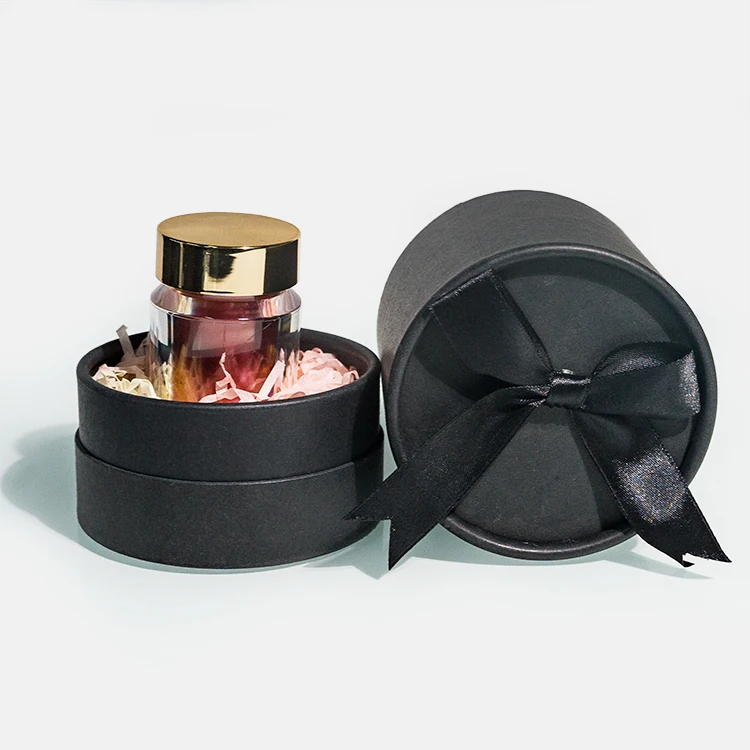 Модная Подарочная коробка черного цвета, роскошная черная круглая подарочная коробка, одноразовая лента, черная Подарочная бумажная трубка