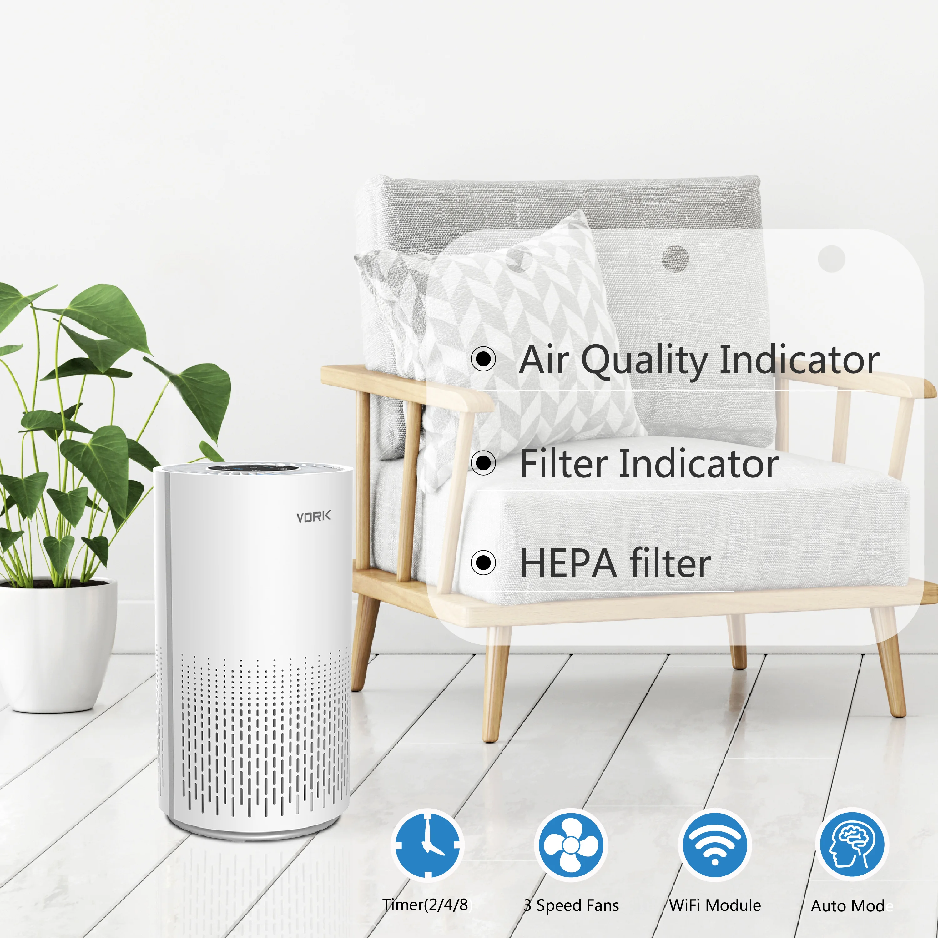 OEM Factory Smart Tuya App WiFi Air Purifier Portable Air Purifier H13 HEPA Filter For Home Bedroom
