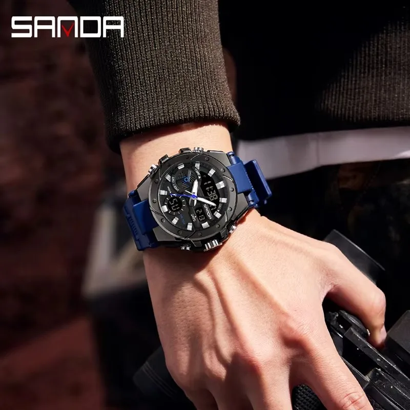 SANDA 3313 Brand Watch Electronics Men Sport Alarm Clock Waterproof Stopwatch Chronograph Men Wristwatches Quartz Digital Watch