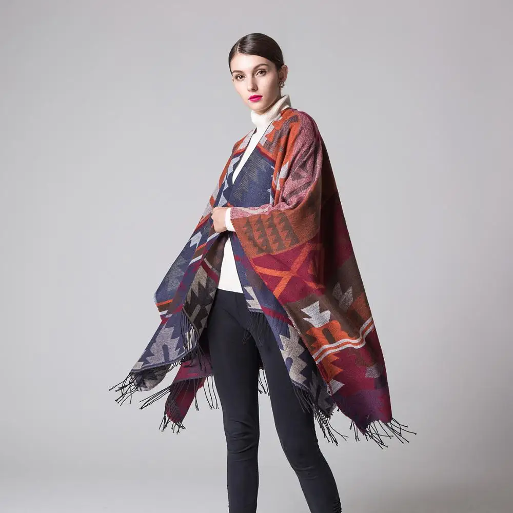 modern Women New Gradient Pattern Long Stole Scarves Shawl Scarf Wrap Poncho Embroidery Neckerchief Tippet