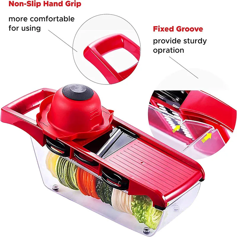 6 in 1 Multi-function Vegetable Slicer Kitchen Mandolin Potato Chopper  Food Cutter with Storage Container
