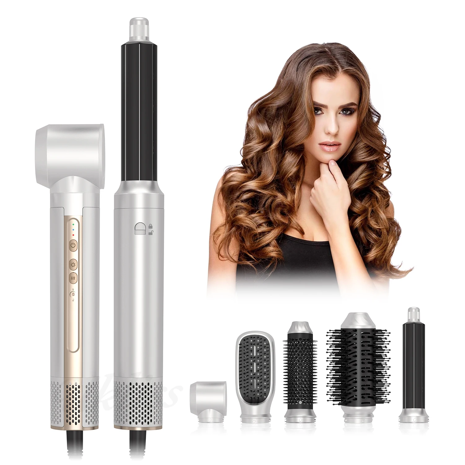 6 in 1 Wrap Curler Styler BLDC High Speed Hot Air Brush Rotating Hair Blow Dryer Comb
