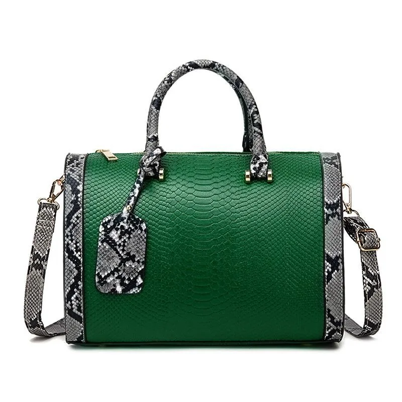 custom Boston Bag Women Pillow Handbag Ladies Serpentine Embossed PU Leather Design snake leather handbag