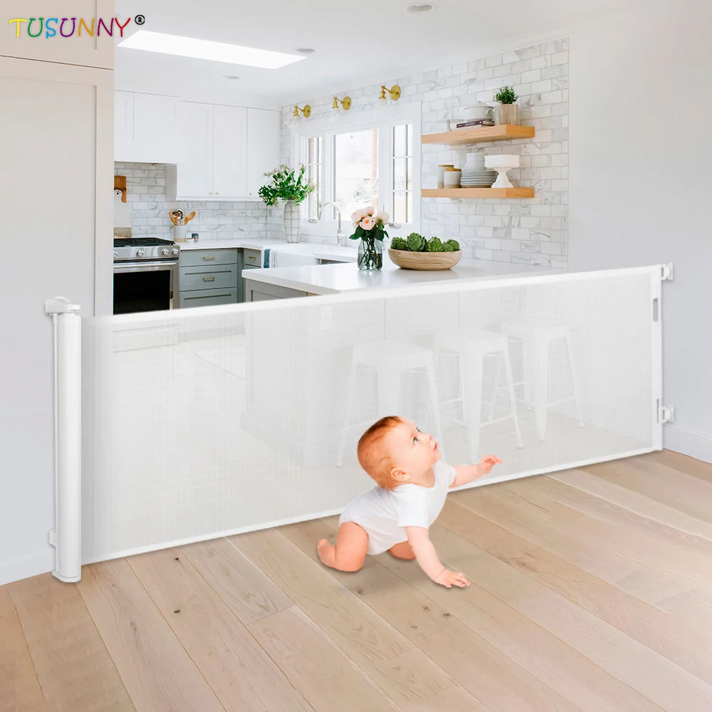 High quality durable retractable baby safety gate safe material no holes needed baby gates fence for stairs