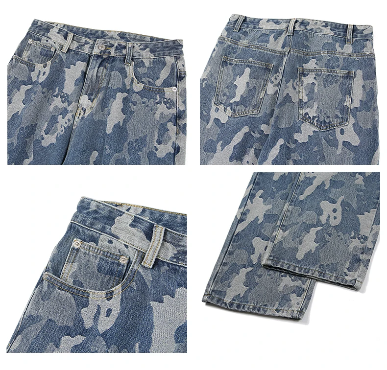 Autumn and winter American street camouflage jacquard jeans men loose straight trend teen student pants