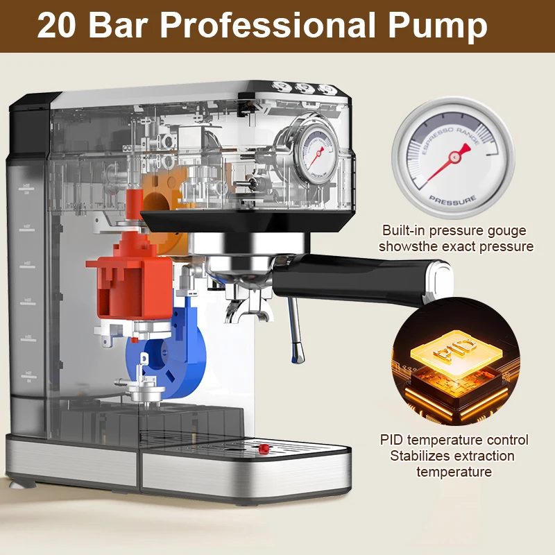 58mm Commercial funnel One button control single cups double cups Espresso Coffee Machine with Built In Milk Frother Steamer