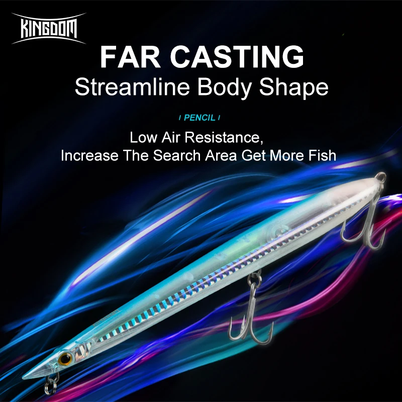Kingdom hot sale pencil fishing lure floating long casting hard plastic sea bass oem 20g/155mm pencil fishing lure for saltwater