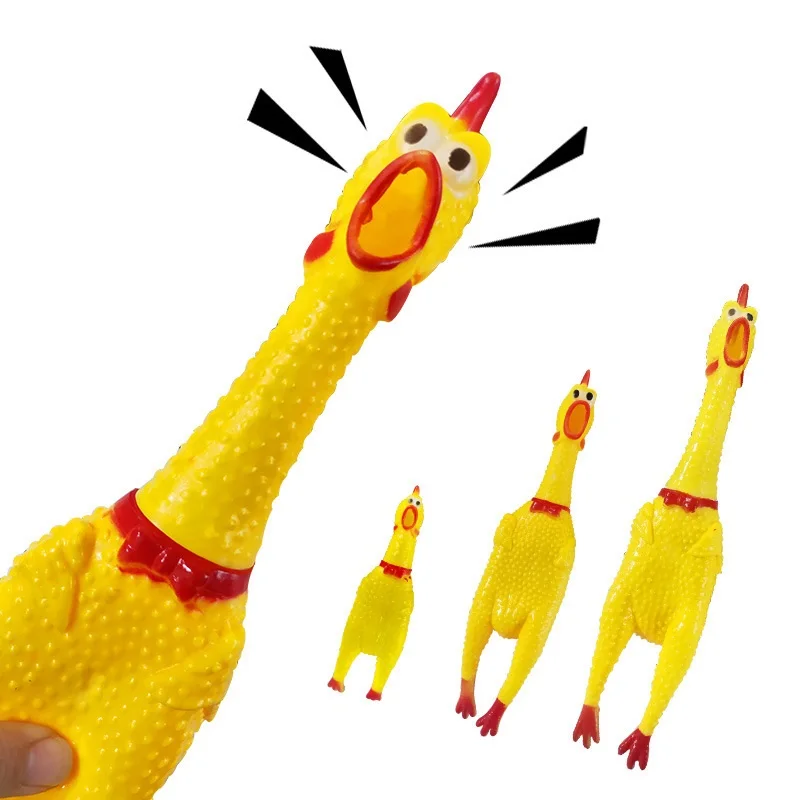 Large Small Funny Chicken Toys Dogs Attractive New Plastic Rooster Crows Squeak Squeeze Feature Custom Logo Puppy Toy Boys Girls