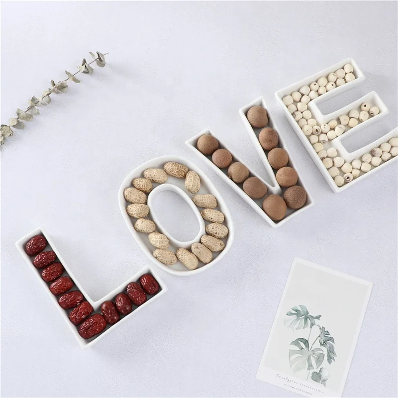 26 Letters Display Dish Small Ceramic Letter Dish & Plates for Candy Nuts Ideas, Wedding Party Decor