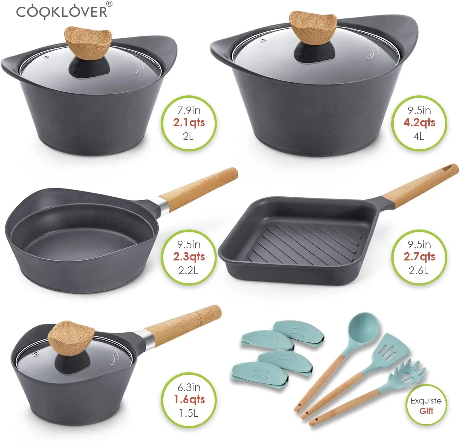 Cooklover Customizable 1-10pcs Aluminum Granite Cookware-set Nonstick Cookware Sets