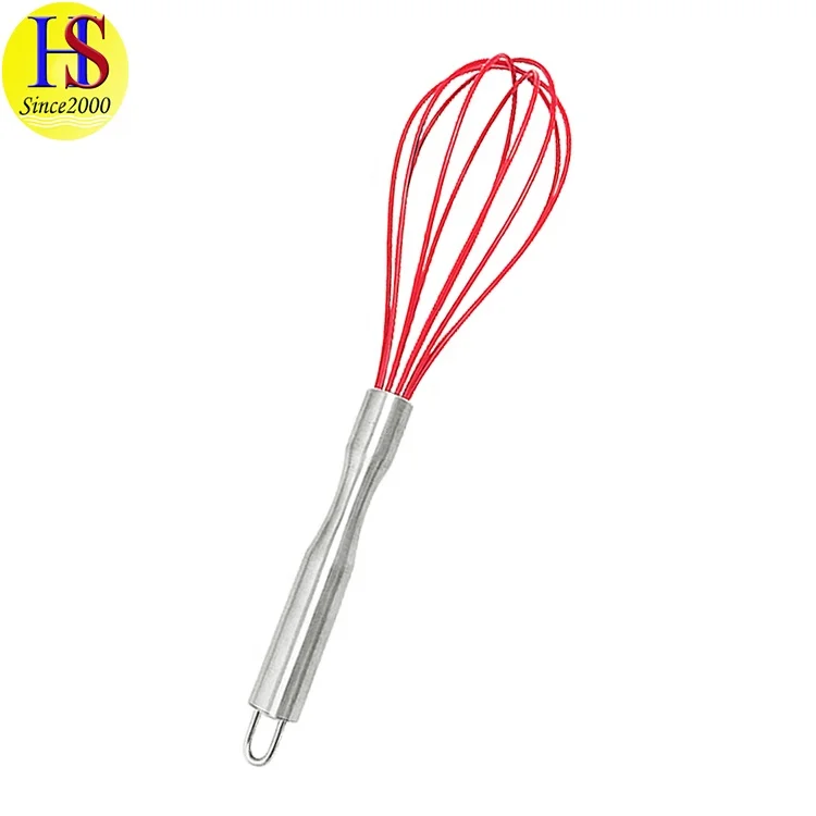 Hot Sale 12 Inch Eco-Friendly Kitchen Whisk Tools Silicone Egg Beater with Stainless Steel Handle