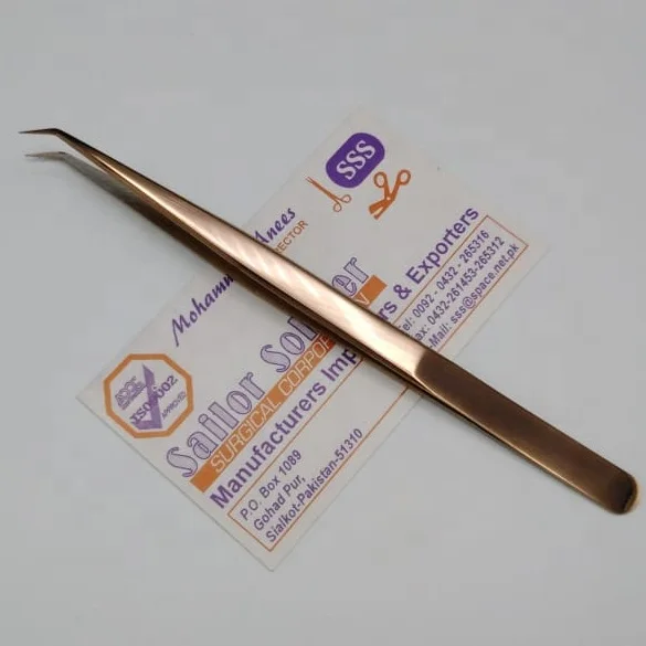 Extra Long Grip 45 Degree Isolation Tweezer Rose Gold 18 CM Eyelash Extension Tweezers high quality & best  tweezers
