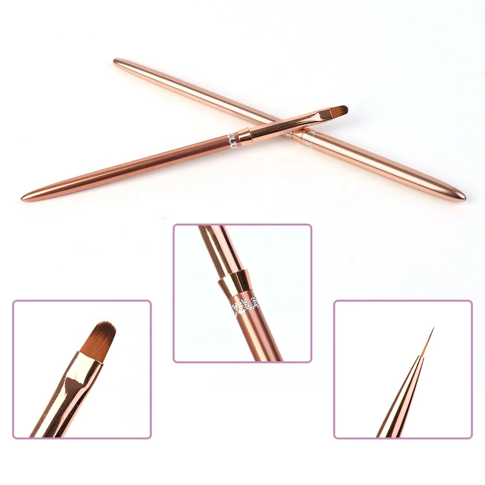 Gelsly Custom Nail Brush Nail Art Ombre Brush Rose Gold Metal Handle Nail Gel Brush